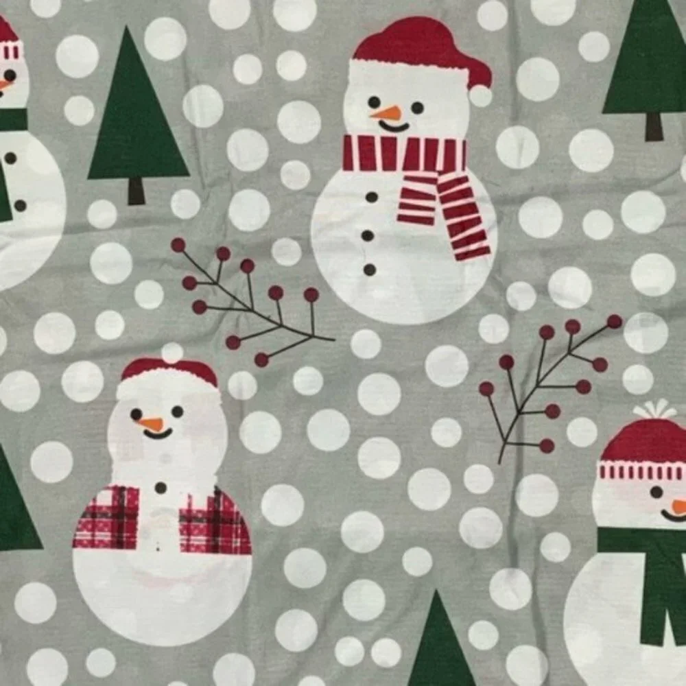 Christmas Bath Snowman Santa Fabric Shower Curtain 72 x 72 Hook Set Grey 13 PC